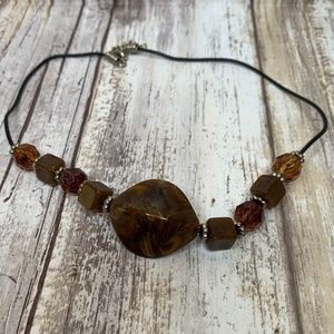 Brown Bead Accent Fabric Cord Necklace
